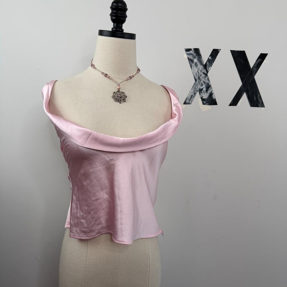 Lioness Delilah Pink Satin Cropped Cowl Neck Going Out Top S